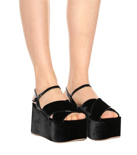 miu miu velvet plateau sandals|Black Velvet Sandals .